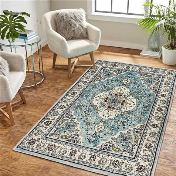 Persian Floral Medallion Area Rug - 3x5 Entry Throw Rug Turkish Indoor Rug - Picture 5 of 6